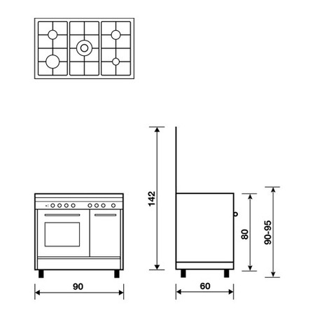 Technical drawing Multifunction oven with electric grill - PU9612WI - Glem Gas