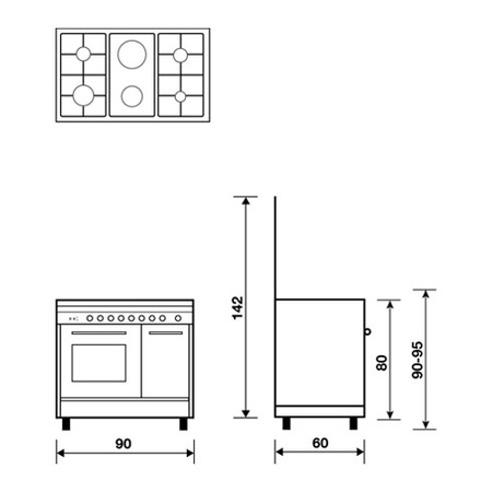 Technical drawing Static Oven with electric grill - PU9621EX - Glem Gas