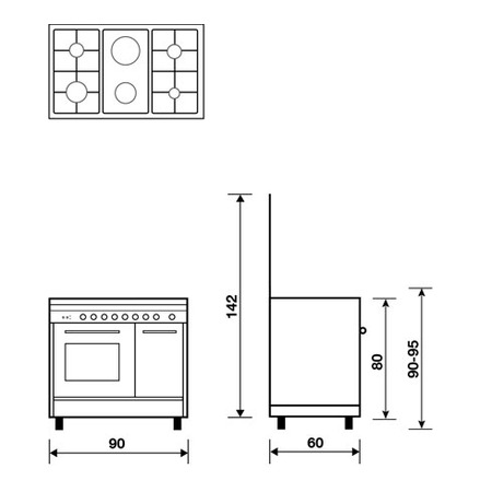 Technical drawing Gas oven with Gas grill - PU9621GX - Glem Gas