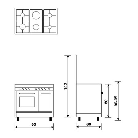 Technical drawing Gas oven with Grill electric - PU9621MX - Glem Gas