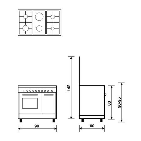 Technical drawing Multifunction oven with electric grill - PU9621WX - Glem Gas