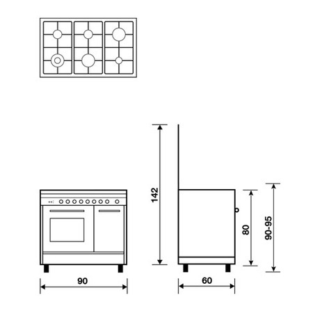 Technical drawing Static Oven with electric grill - PU9622EX - Glem Gas