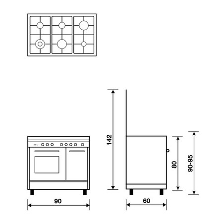 Technical drawing Gas oven with Grill electric - PU9622MX - Glem Gas