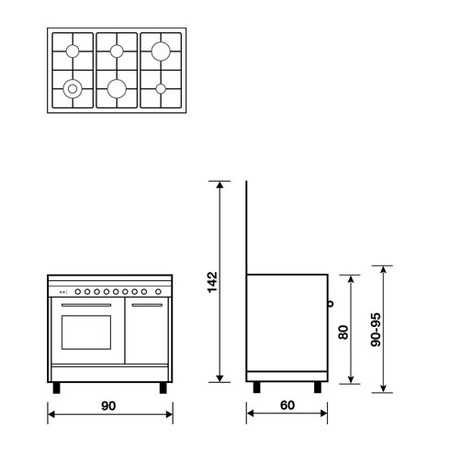 Technical drawing Multifunction oven with electric grill - PU9622WI - Glem Gas