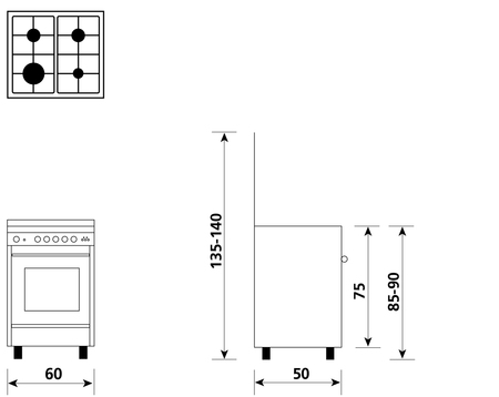 Disegno tecnico Forno Elettrico Multifunzione 6 funzioni - U654MI6 - Glem Gas