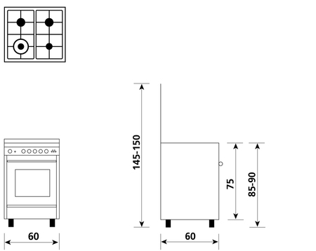 Disegno tecnico Forno Elettrico Multifunzione 8 funzioni - U664MI - Glem Gas