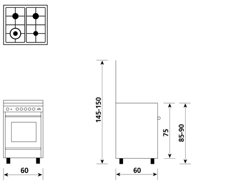 Disegno tecnico Forno Gas + Grill Elettrico + Ventola - U664VX - Glem Gas