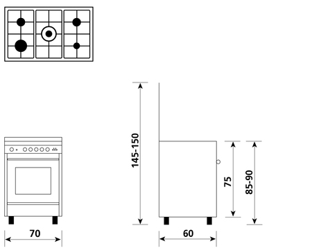 Disegno tecnico Forno Gas + Grill Elettrico + Ventola - U765VI - Glem Gas