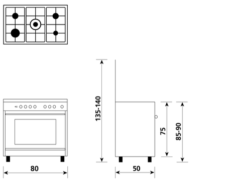 Disegno tecnico Forno Gas + Grill Elettrico + Ventola - U855VI - Glem Gas