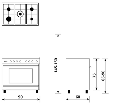 Disegno tecnico Forno Elettrico Multifunzione 8 funzioni - UN965MI - Glem Gas