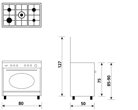 Disegno tecnico Forno Gas + Grill Elettrico (Misto)  - UA85TR3 - Glem Gas