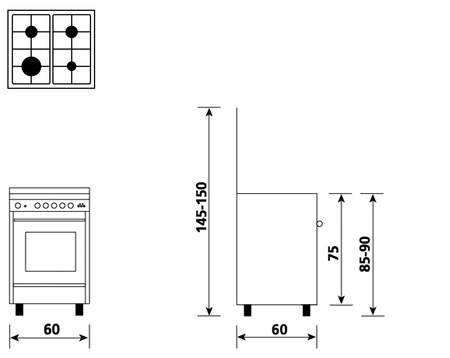 Diseño técnico Horno a gas - Grill a gas - UN6611GI - Glem Gas