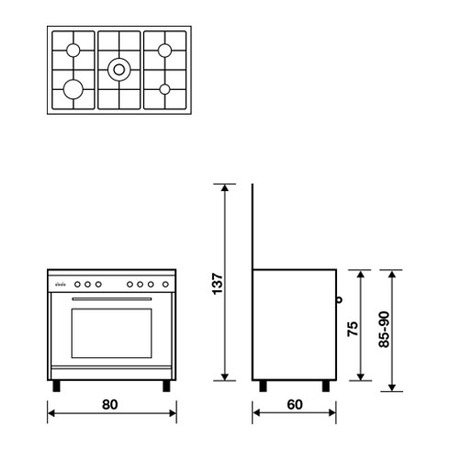 Technical drawing Static Oven with electric grill - UN8612EI - Glem Gas