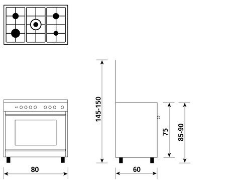 Technical drawing Gas oven with Gas grill  - UN8612GX - Glem Gas