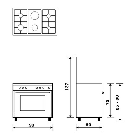 Technical drawing Static Oven with electric grill - UN9621EX - Glem Gas