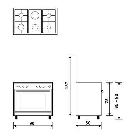 Technical drawing Gas oven with Gas grill - UN9621GI - Glem Gas