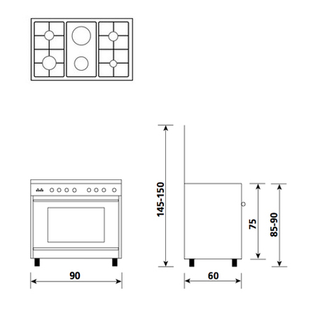 Technical drawing Gas oven with Gas grill  - UN9621GI - Glem Gas