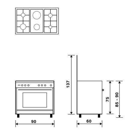 Technical drawing Multifunction gas oven with fan - UN9621RX - Glem Gas