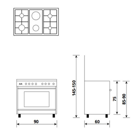 Technical drawing Multifunction oven with electric grill - UN9621WI - Glem Gas