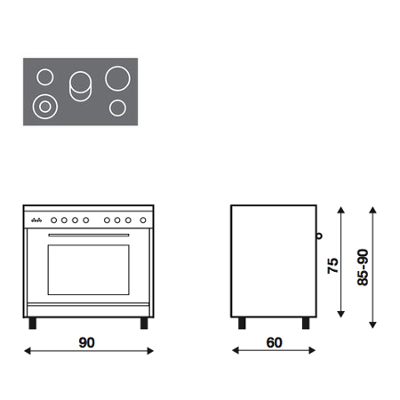 Diseño técnico Horno eléctrico multifunción - UN9624VI - Glem Gas