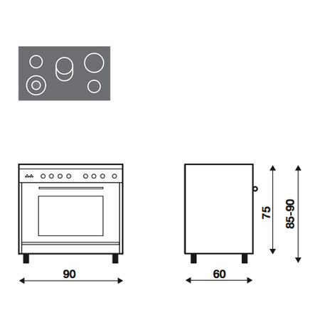 Technical drawing Multifunction electric oven - UN9624VX - Glem Gas