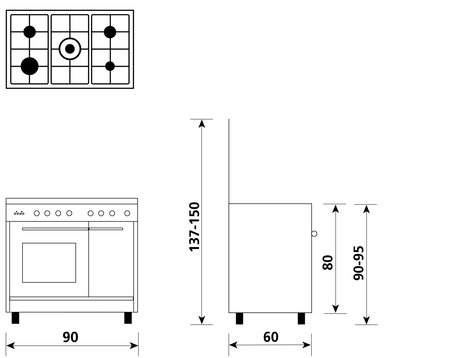 Disegno tecnico Forno Elettrico Multifunzione 8 funzioni - UR965MI - Glem Gas