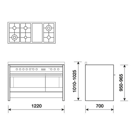 Technical drawing 122X70 Double oven - GP122EI - Glem Gas